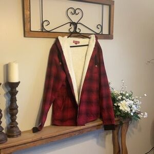 CABIN FEVER  Red and White Teddy Jacket with Cozy Sherpa Lining